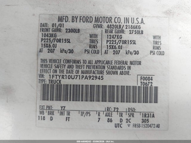 2001 FORD RANGER 1FTYR10U71PA92945 Photo 8