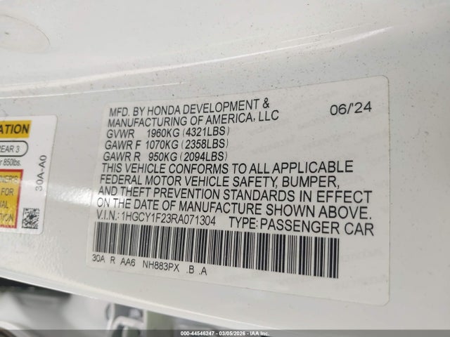 1HGCY1F23RA071304 Honda ACCORD LX