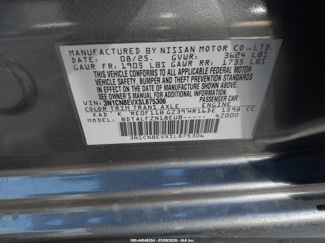 3N1CN8EVXSL875306 Nissan Versa 1.6 Sv