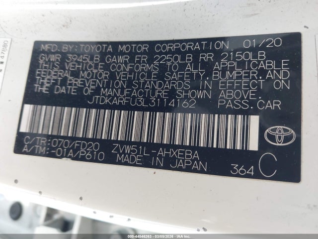 Toyota Prius Le 2020 JTDKARFU3L3114162 Image 9