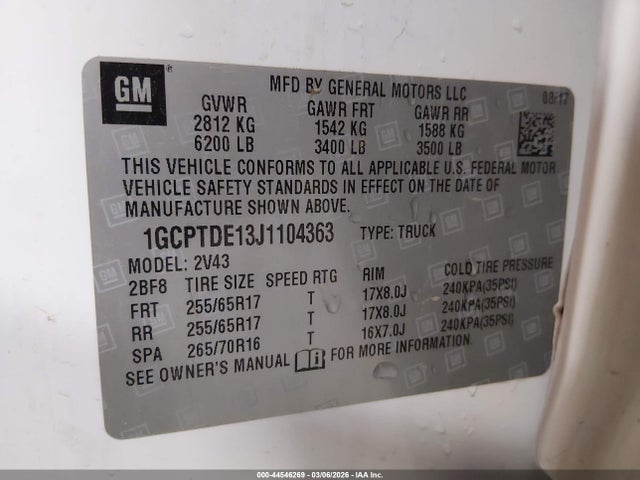 1GCPTDE13J1104363 Chevrolet Colorado Z71