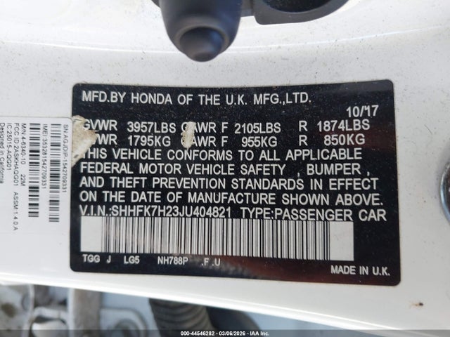 SHHFK7H23JU404821 Honda Civic Lx