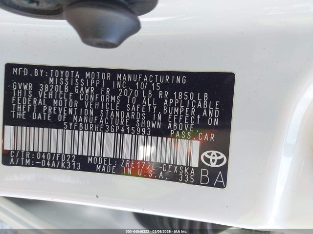 Toyota Corolla S Plus 2016 5YFBURHE3GP415993 Image 9