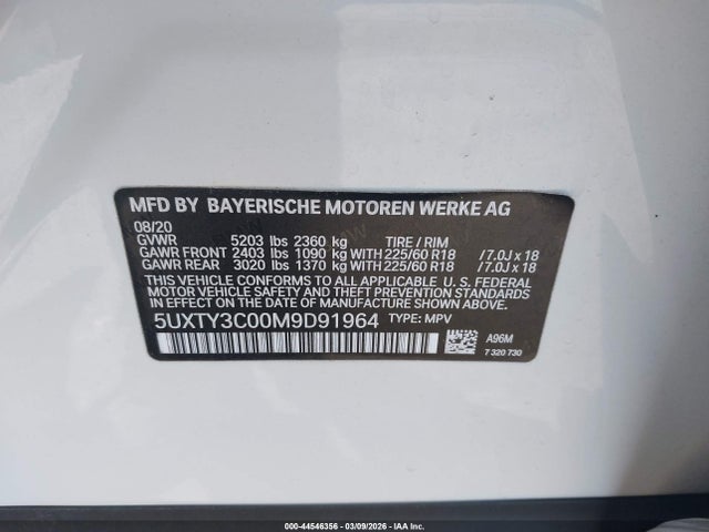 Продажа на аукционе авто 2021 Bmw X3 Sdrive30i, vin: 5UXTY3C00M9D91964, номер лота: 44546356