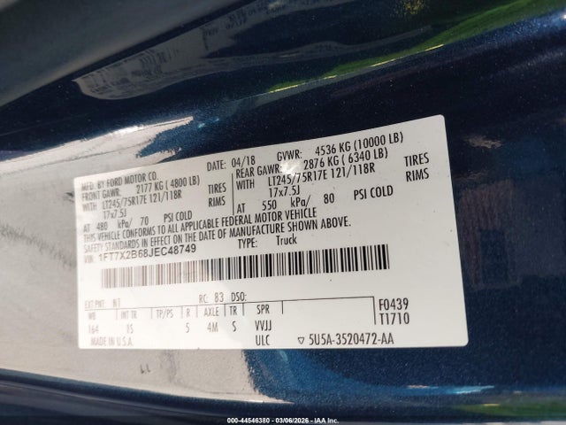 Ford F-250 Xl 2018 1FT7X2B68JEC48749 Image 9