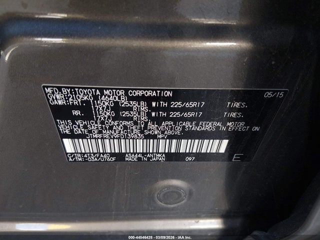 Toyota Rav4 Xle 2015 JTMRFREV9FD139835 Image 9