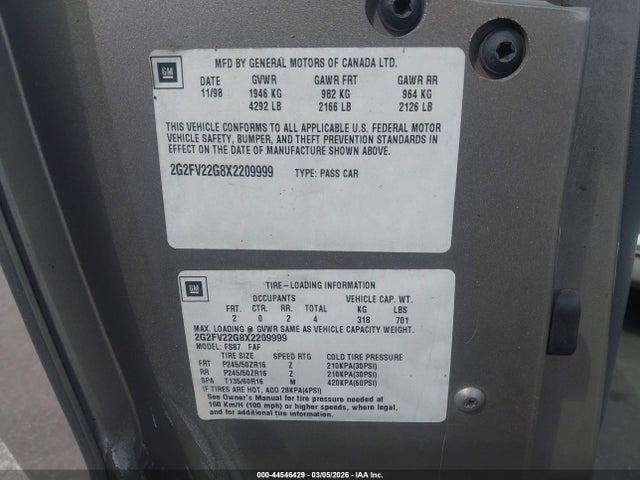 1999 PONTIAC FIREBIRD 2G2FV22G8X2209999 Photo 8