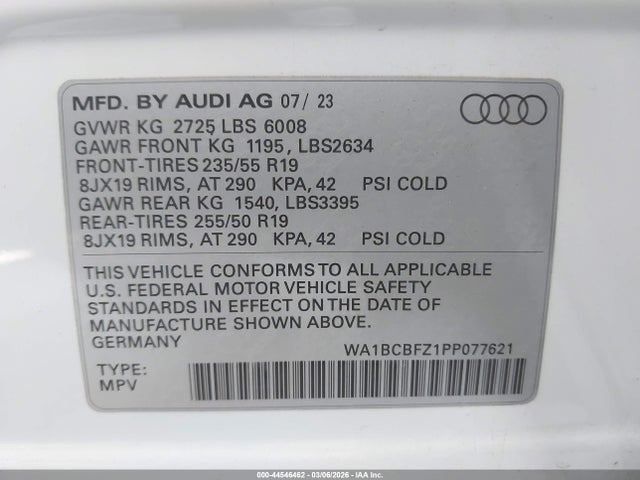 44546462 :رقم المزاد ، WA1BCBFZ1PP077621 vin ، 2023 Audi Q4 E-tron Premium Plus 40 Rwd مزاد بيع