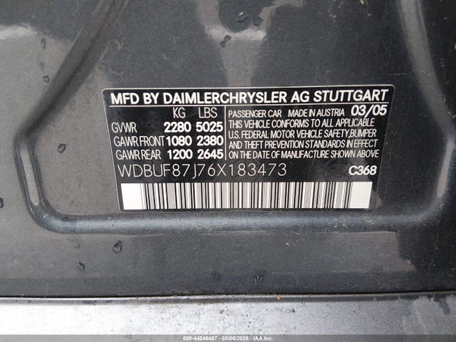 44546467 :رقم المزاد ، WDBUF87J76X183473 vin ، 2006 Mercedes-benz E 350 4matic مزاد بيع