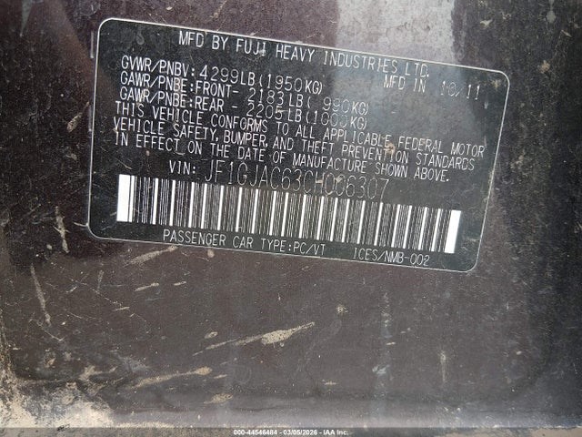 2012 Subaru Impreza 2.0i Premium მანქანა იყიდება აუქციონზე, vin: JF1GJAC63CH006307, აუქციონის ნომერი: 44546484