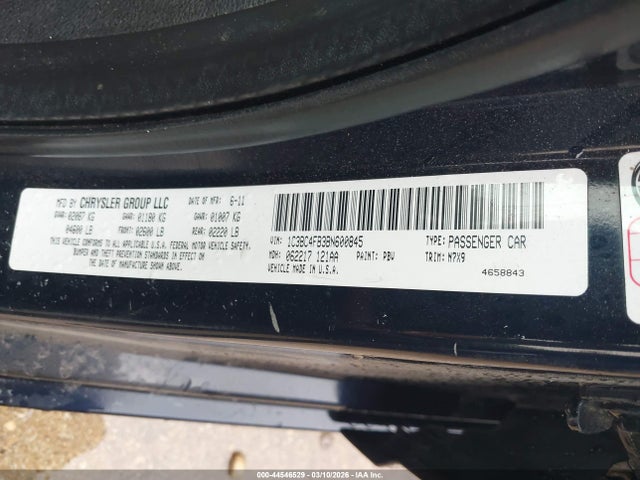 Aukcja sprzedaży 2011 Chrysler 200 Lx, vin: 1C3BC4FB3BN600845, numer aukcji: 44546529