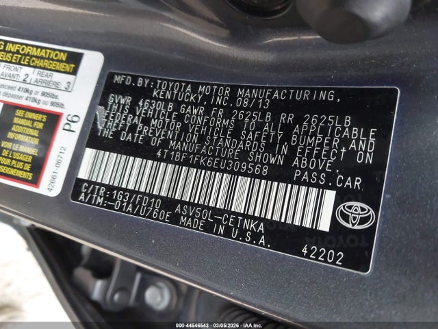 Aukcja sprzedaży 2014 Toyota Camry Le, vin: 4T1BF1FK6EU309568, numer aukcji: 44546543