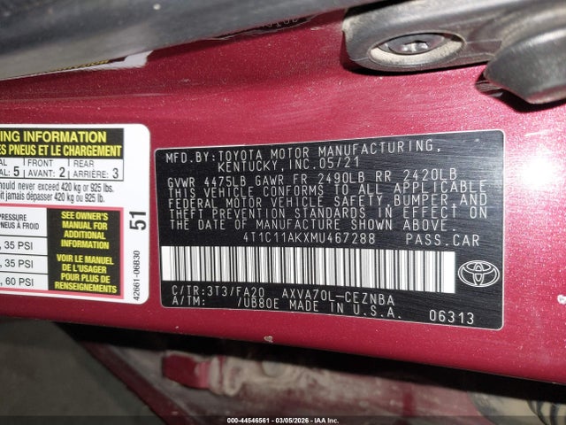 4T1C11AKXMU467288 Toyota CAMRY LE