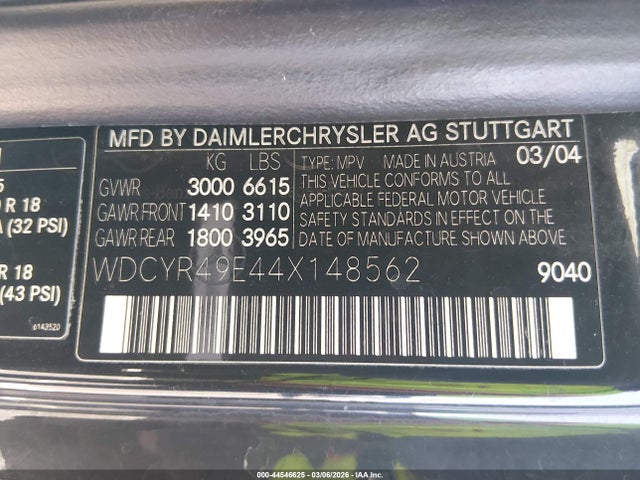 Продажа на аукционе авто 2004 Mercedes-benz G 500 4matic, vin: WDCYR49E44X148562, номер лота: 44546625