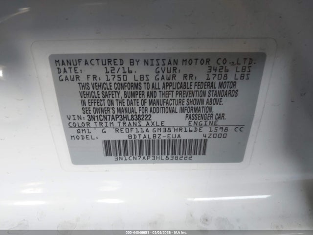 Nissan Versa 1.6 Sv 2017 3N1CN7AP3HL838222 Image 9
