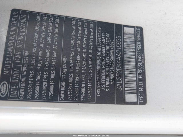 2010 LAND ROVER RANGE ROVER SPORT SALSF2D44AA215935 Photo 8