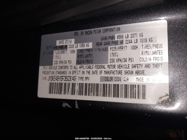 Продаж на аукціоні авто 2015 Mazda Cx-5 Sport, vin: JM3KE4BY6F0503049, номер лоту: 44546760