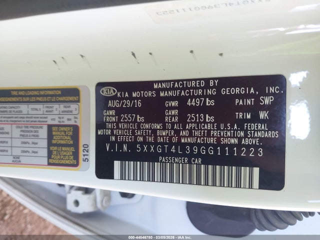 5XXGT4L39GG111223 KIA Optima Lx