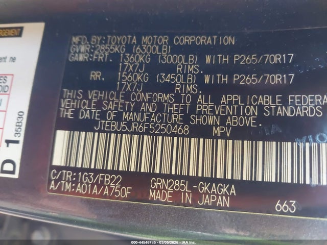 JTEBU5JR6F5250468 Toyota 4RUNNER SR5
