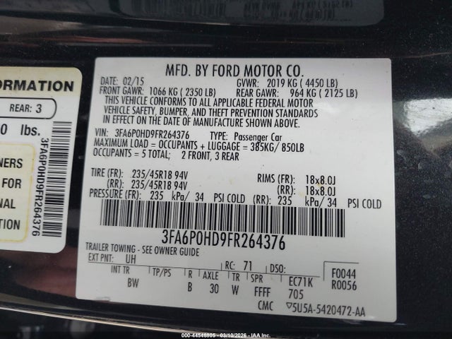 Ford FUSION SE 2015 3FA6P0HD9FR264376 Image 9