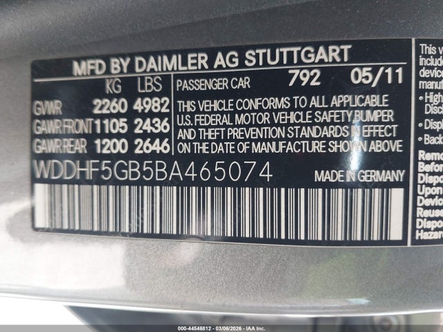 Продаж на аукціоні авто 2011 Mercedes-benz E 350, vin: WDDHF5GB5BA465074, номер лоту: 44546812