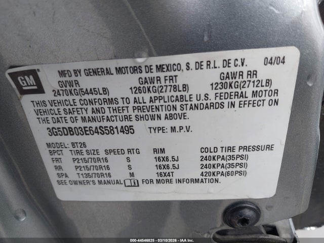 44546825 :رقم المزاد ، 3G5DB03E64S581495 vin ، 2004 Buick Rendezvous Cx مزاد بيع