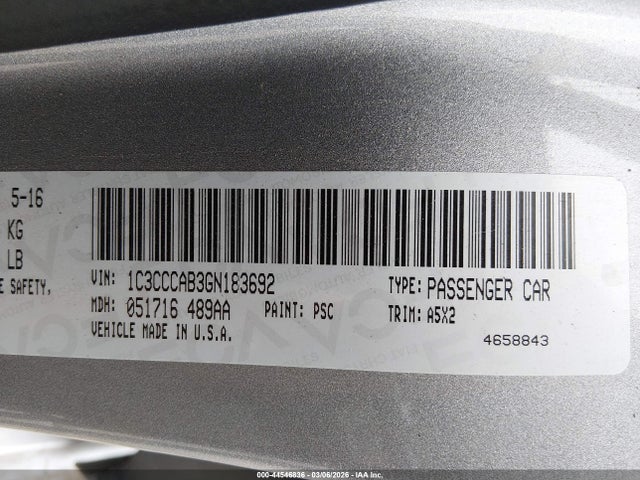 Продажа на аукционе авто 2016 Chrysler 200 Limited, vin: 1C3CCCAB3GN183692, номер лота: 44546836