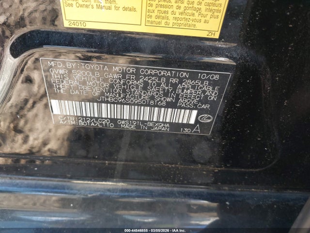 44546855 :رقم المزاد ، JTHBC96S095018168 vin ، 2009 Lexus Gs 450h مزاد بيع