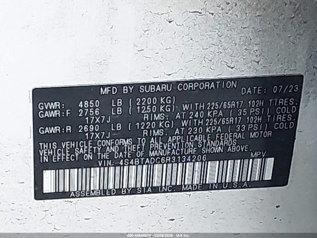 Aukcja sprzedaży 2024 Subaru Outback Premium, vin: 4S4BTADC6R3134206, numer aukcji: 44546876