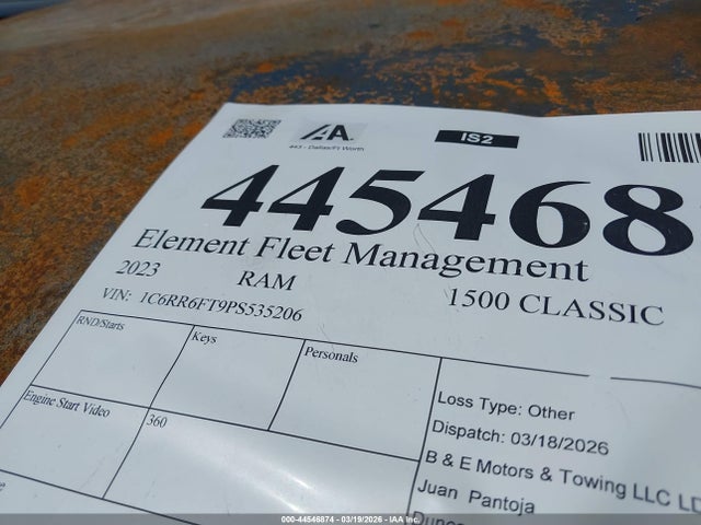 Продажа на аукционе авто 2023 Ram 1500 Classic Tradesman  4x2 6'4 Box, vin: 1C6RR6FT9PS535206, номер лота: 44546874