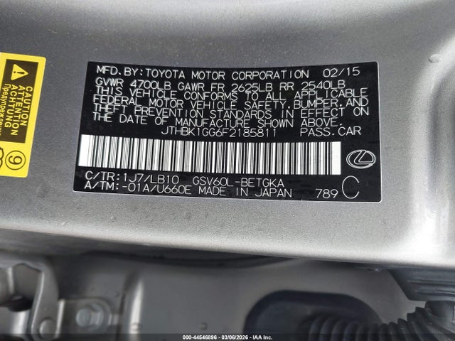 2015 Lexus Es 350 მანქანა იყიდება აუქციონზე, vin: JTHBK1GG6F2185811, აუქციონის ნომერი: 44546896