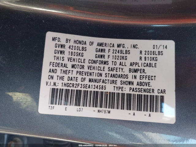 Honda ACCORD LX 2014 1HGCR2F35EA134585 Image 9
