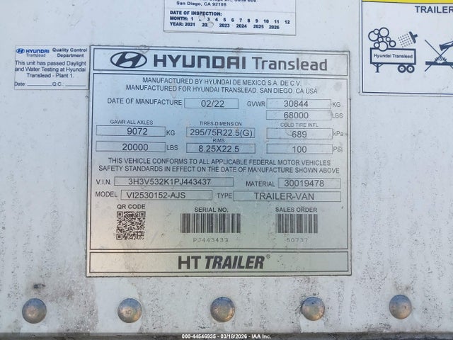 Aukcja sprzedaży 2023 Hyundai Translead Inc Unknown, vin: 3H3V532K1PJ443437, numer aukcji: 44546935