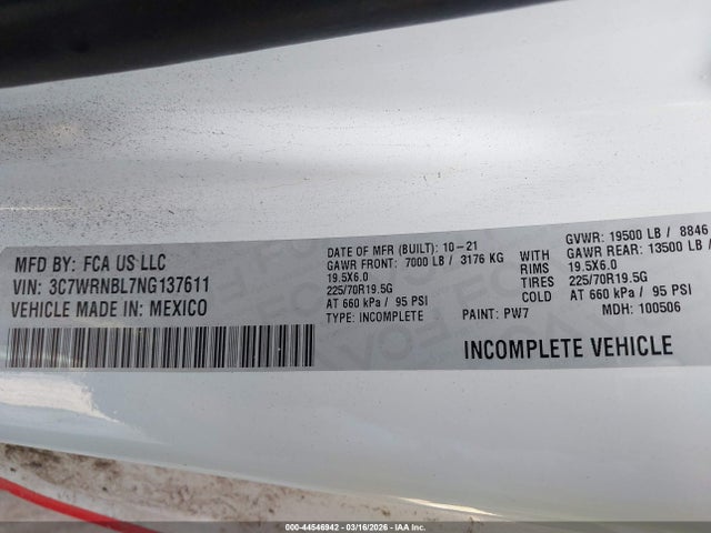 44546942 :رقم المزاد ، 3C7WRNBL7NG137611 vin ، 2022 Ram 5500 Chassis Tradesman/slt مزاد بيع