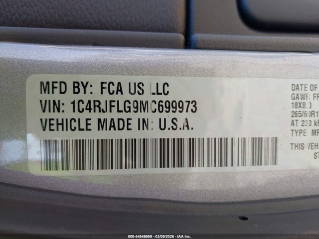 Продажа на аукционе авто 2021 Jeep Grand Cherokee Trailhawk 4x4, vin: 1C4RJFLG9MC699973, номер лота: 44546959
