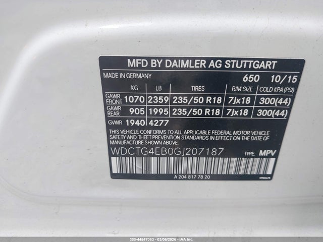Продажа на аукционе авто 2016 Mercedes-benz Gla 250, vin: WDCTG4EB0GJ207187, номер лота: 44547063