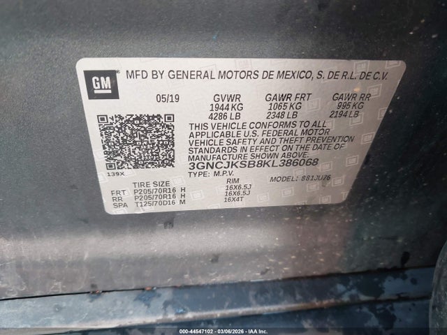 3GNCJKSB8KL386068 Chevrolet TRAX LS