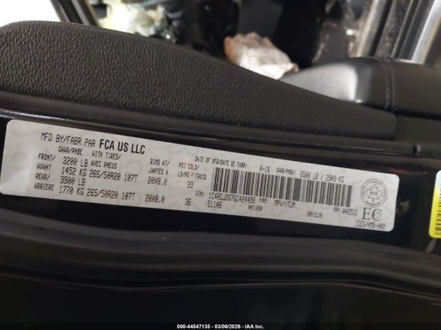 Продаж на аукціоні авто 2016 Dodge Durango Limited, vin: 1C4RDJDG7GC424499, номер лоту: 44547135