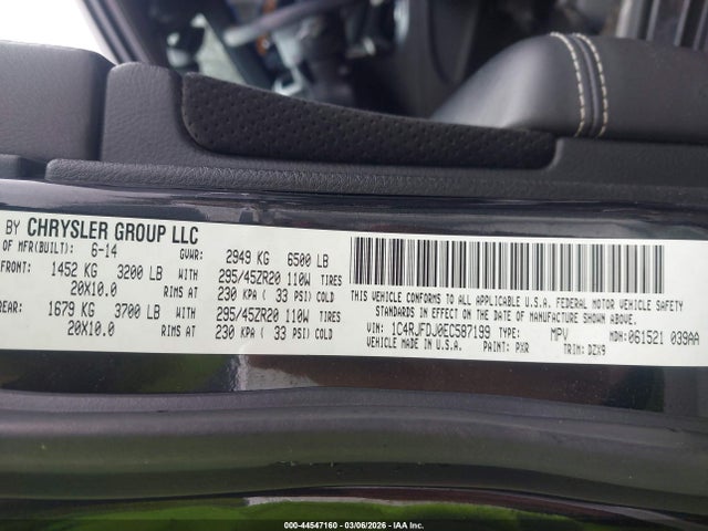 2014 Jeep Grand Cherokee Srt8 მანქანა იყიდება აუქციონზე, vin: 1C4RJFDJ0EC587199, აუქციონის ნომერი: 44547160