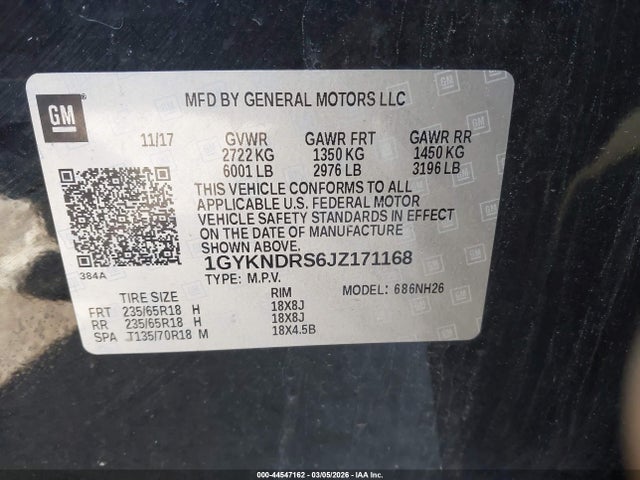 44547162 :رقم المزاد ، 1GYKNDRS6JZ171168 vin ، 2018 Cadillac Xt5 Luxury مزاد بيع