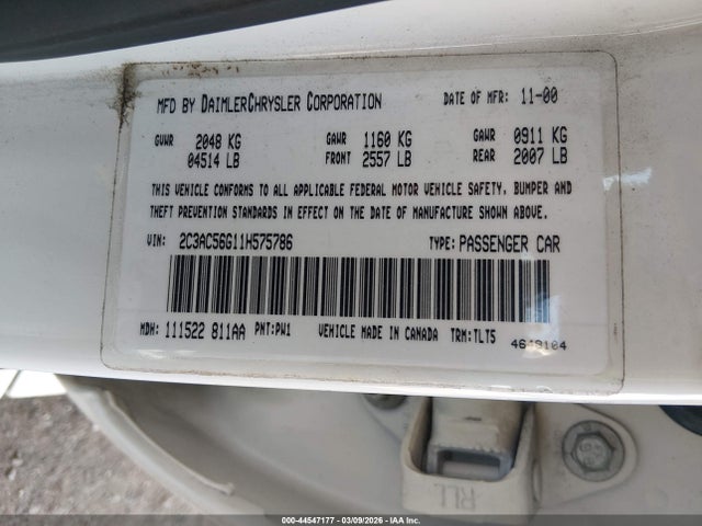 2001 Chrysler Lhs მანქანა იყიდება აუქციონზე, vin: 2C3AC56G11H575786, აუქციონის ნომერი: 44547177