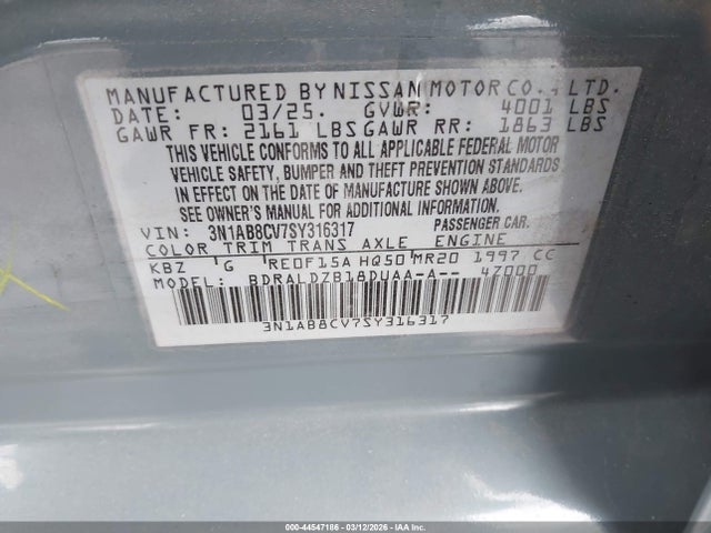 3N1AB8CV7SY316317 Nissan SENTRA SV