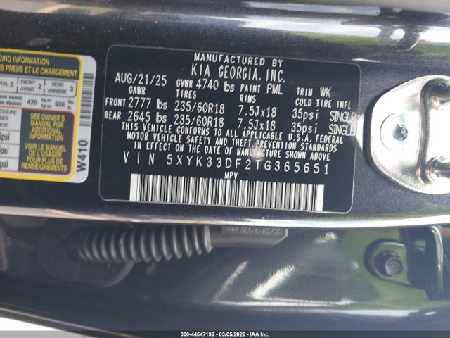 Продаж на аукціоні авто 2026 Kia Sportage Ex, vin: 5XYK33DF2TG365651, номер лоту: 44547199