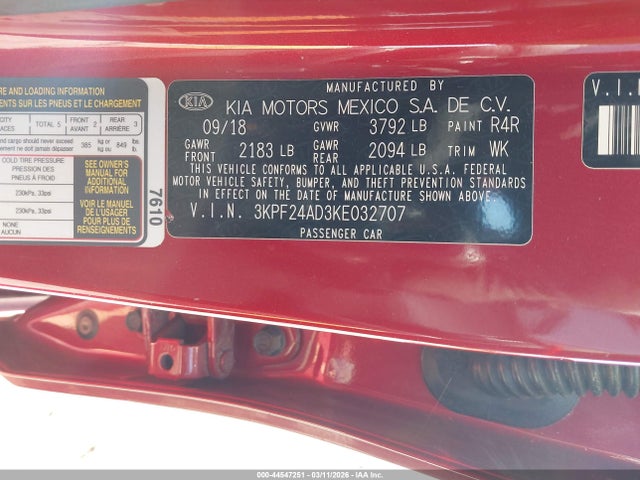 Продажа на аукционе авто 2019 Kia Forte Lxs, vin: 3KPF24AD3KE032707, номер лота: 44547251