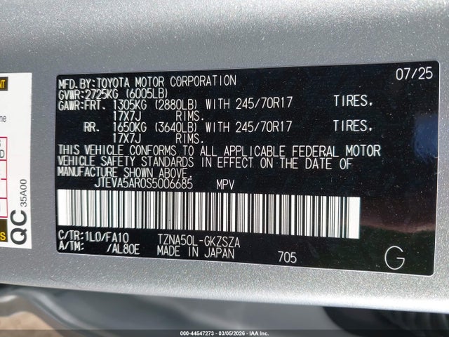 Продаж на аукціоні авто 2025 Toyota 4runner Sr5, vin: JTEVA5AR0S5006685, номер лоту: 44547273