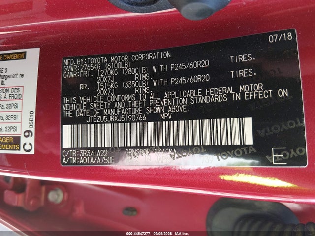 2018 TOYOTA 4RUNNER JTEZU5JRXJ5190766 Photo 8