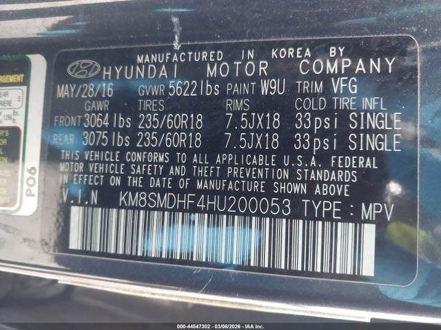 Hyundai Santa Fe Se 2017 KM8SMDHF4HU200053 Image 9