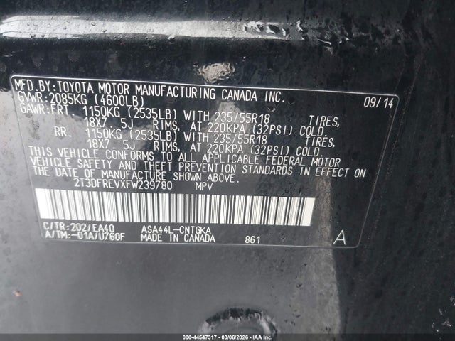 Toyota Rav4 Limited 2015 2T3DFREVXFW239780 Image 9