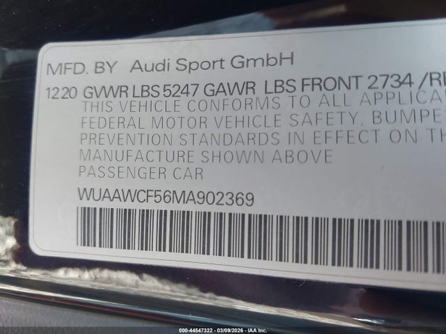 Aukcja sprzedaży 2021 Audi Rs 5 Sportback Tfsi Quattro Tiptronic, vin: WUAAWCF56MA902369, numer aukcji: 44547322