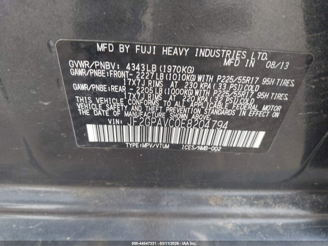 Subaru Xv Crosstrek 2.0i Premium 2014 JF2GPAVC0E8204794 Image 9
